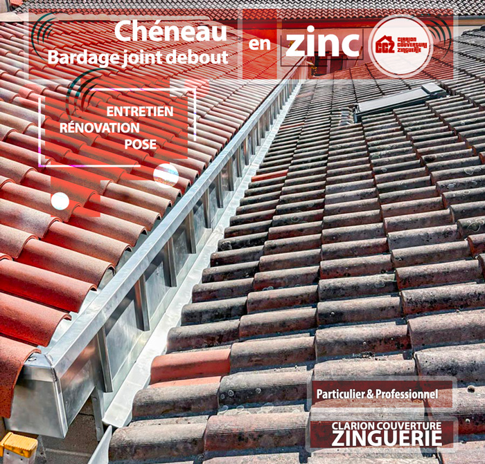 Artisan couvreur, pose de chéneau et bardage joint debout en zinc, étanchéité et esthétique de votre habitat sur Colomiers, Aussonne, Pibrac, Mondonville, Cornebarrieu