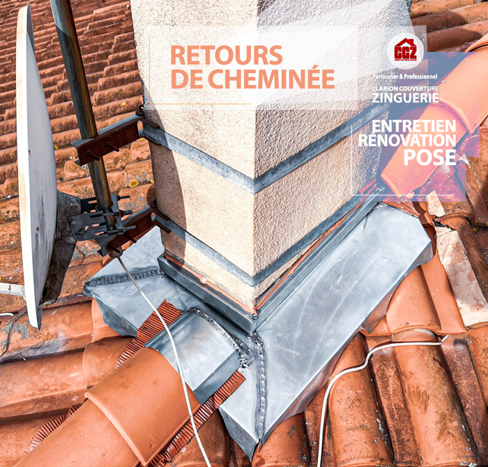 Pose d'abrègement ou de retours de cheminée par un professionnel couvreur zingueur sur Colomiers, Mondonville, Pibrac, Ausonne, Cornebarrieu. Clarion Couverture Zinguerie
